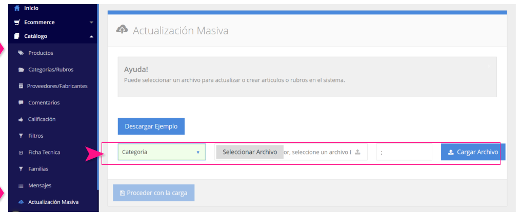 Selección del archivo para la actualización masiva
