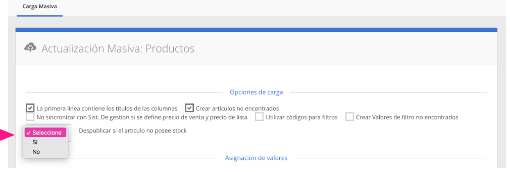 Configuración y mapeo de las columnas