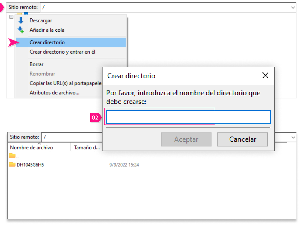 Creación de la carpeta y carga de archivos