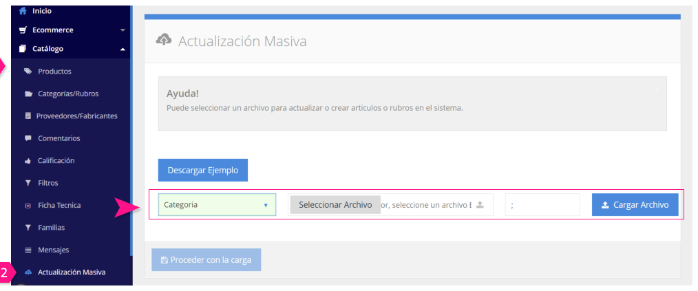 Selección del archivo para la actualización masiva
